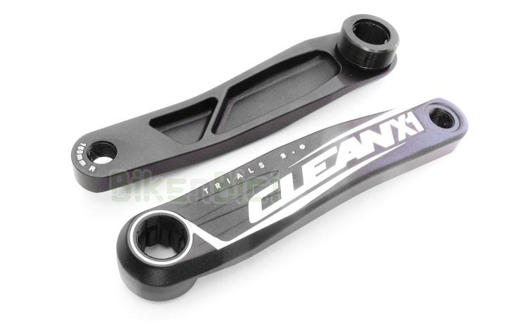CRANKS TRIAL CLEAN ISIS ALUMINIO 160mm - Cranks set from Clean brand for Trial and Biketrial bicycles. Brand installed in all X1 range bicycles. Forged in high quality aluminium 7075-T6 and CNC machining. 160mm long. For ISIS type bottom brackets. Offset 35mm. For 1.37