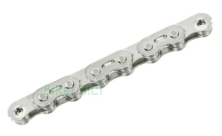CHAIN TRIAL SUNRACE SINGLE SPEED - Chain KMC X9 for Trial and Biketrial bicycles. 1/2x1/8 size (wide). Compatible with classic Trials and Biketrial freewheels and sprockets and BMX bikes. 102 links long. Includes Sunrace missing link. Silver finished. 