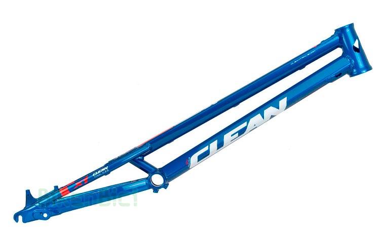 FRAME TRIALS CLEAN X1 20 INCHES - Frame from Clean brand, model X1 20 inches. Made in aluminium 6061-T6 with CNC parts in 7075-T6. Reinforced in some parts. 1,5 tapered headset. For disc postmount brake system. Made in blue anodised with Clean logos in white and red. 1563 grams of weight (1005 mm).